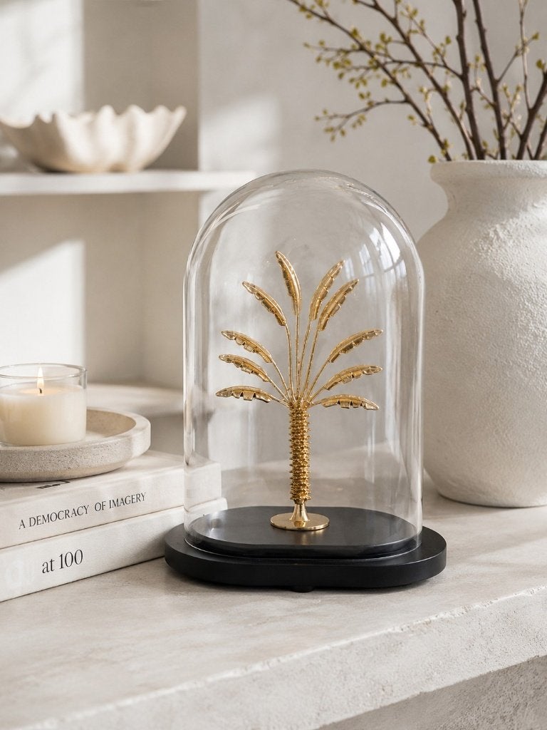 J-Line Deco Stolp Palm Tree Glas Goud/Zwart Small Nieuw!, Inclusief decoratie, Nieuw, Ophalen of Verzenden, 12 cm