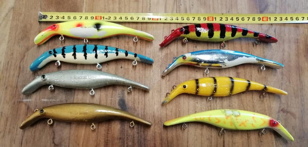 8x vintage Swim Whizz pluggen, 20 cm, Watersport en Boten, Hengelsport | Roofvissen, Ophalen, Gebruikt, Overige typen
