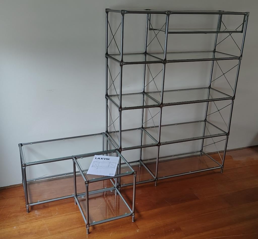 Wandkast/vitrinekast met bijzettafels (vintage Ikea Laxvik), Ophalen, Gebruikt, Minder dan 100 cm, 25 tot 50 cm