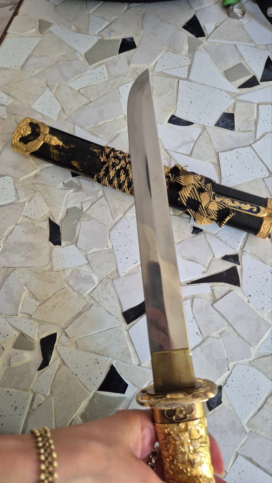 Decoratieve Japanse Katana Samoerai Zwaard Zwart Goud, Ophalen of Verzenden