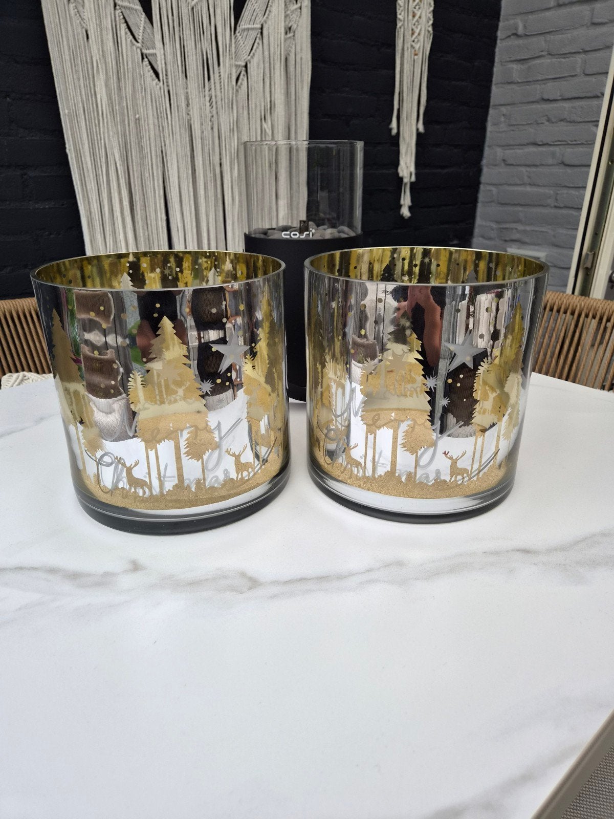 Set van 2 Kerst Windlichten - Goud/Zilver, Ophalen, Windlicht, Gebruikt, Meerkleurig