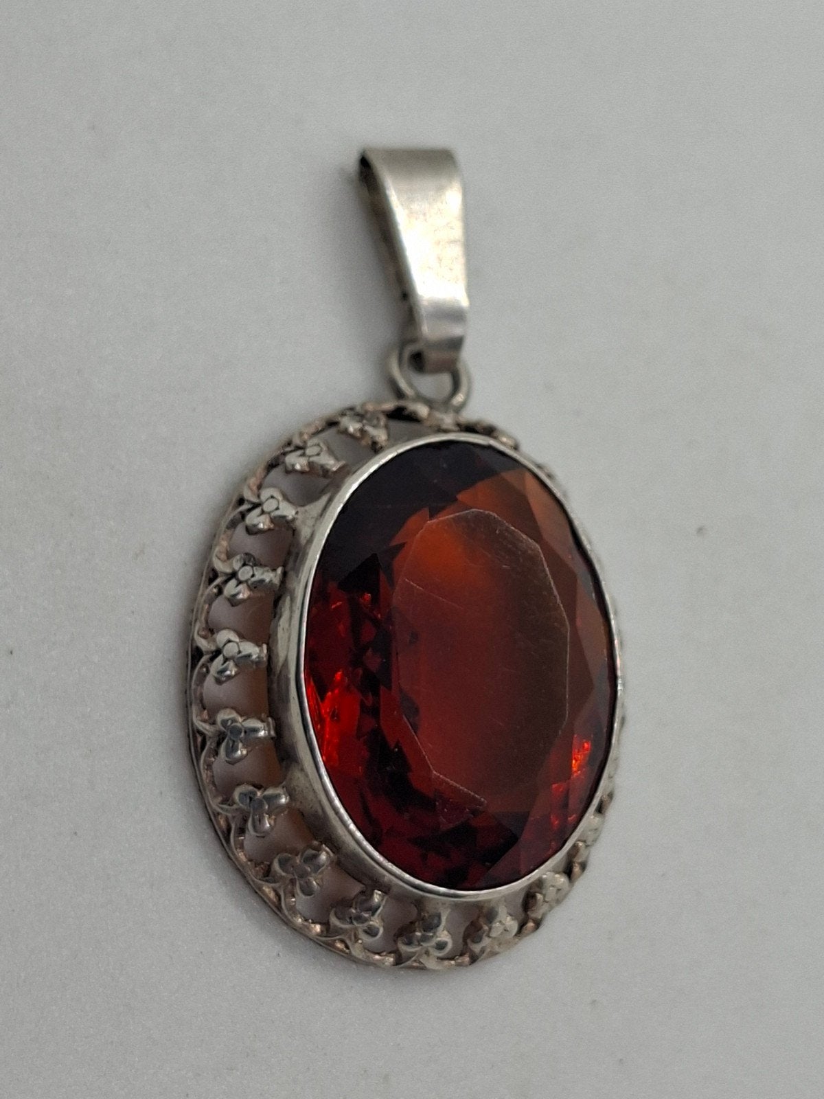 Zilveren Vintage Kettinghanger met Citrien, gestempeld 380, Overige voorstellingen, Oranje, Ophalen of Verzenden, Met edelsteen