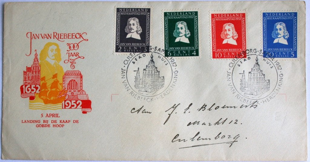 FDC nr. 7 "Jan v. Riebeeck" met sluitzegel J.v.B., Ophalen of Verzenden, Beschreven, Nederland