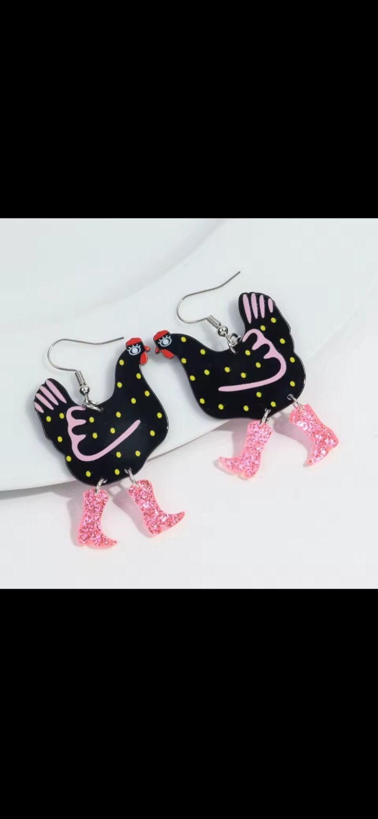 Nieuwe grappige oorbellen met kippen en roze laarzen, Ophalen, Overige materialen, Hangers, Zwart