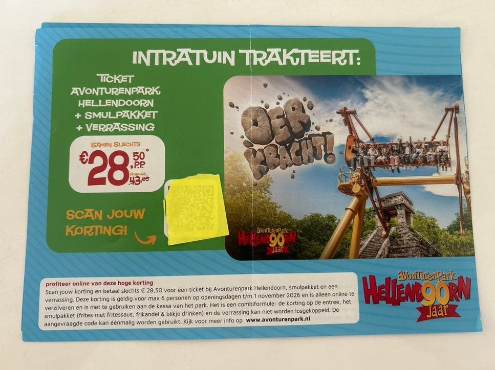 Hellendoorn QR Korting code voor Max 6 personen, Tickets en Kaartjes, Drie personen of meer, Kortingskaart