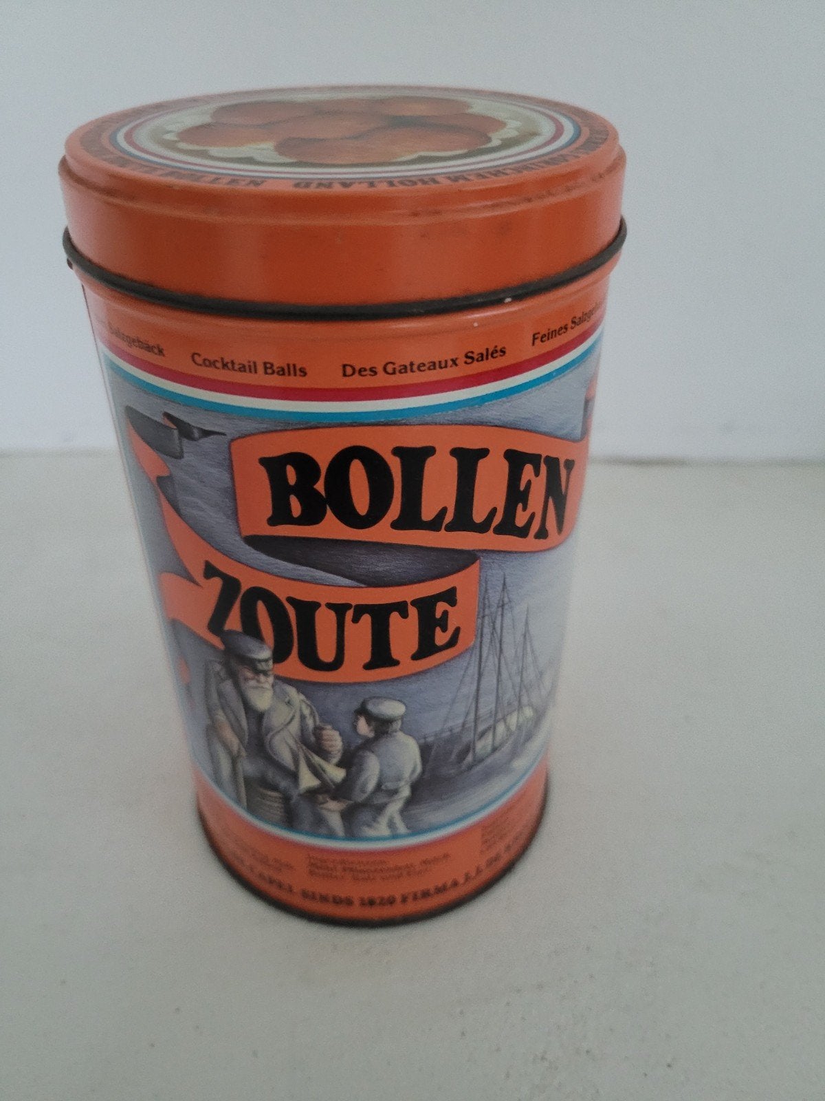 Vintage blik 'Echte Gorcumsche Zoute Bollen' De Gulde Capel, Verzamelen, Blikken, Ophalen of Verzenden, Gebruikt, Koek(jes), Overige merken