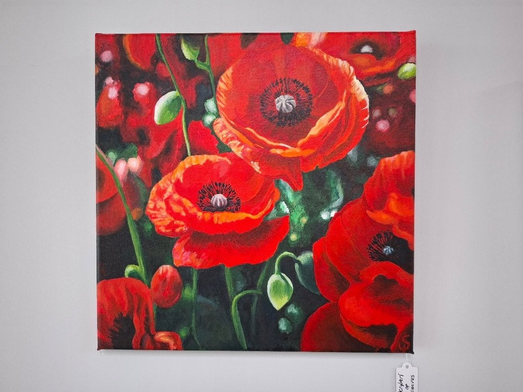 Klaprozen schilderij, Acryl op canvas, Hobby en Vrije tijd, Ophalen of Verzenden, Nieuw, Acrylverf