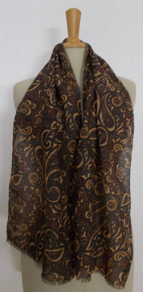 Dunne mooie 100% wollen batik print sjaal, Verzenden, Zo goed als nieuw, Maat 38/40 (M), Sjaal