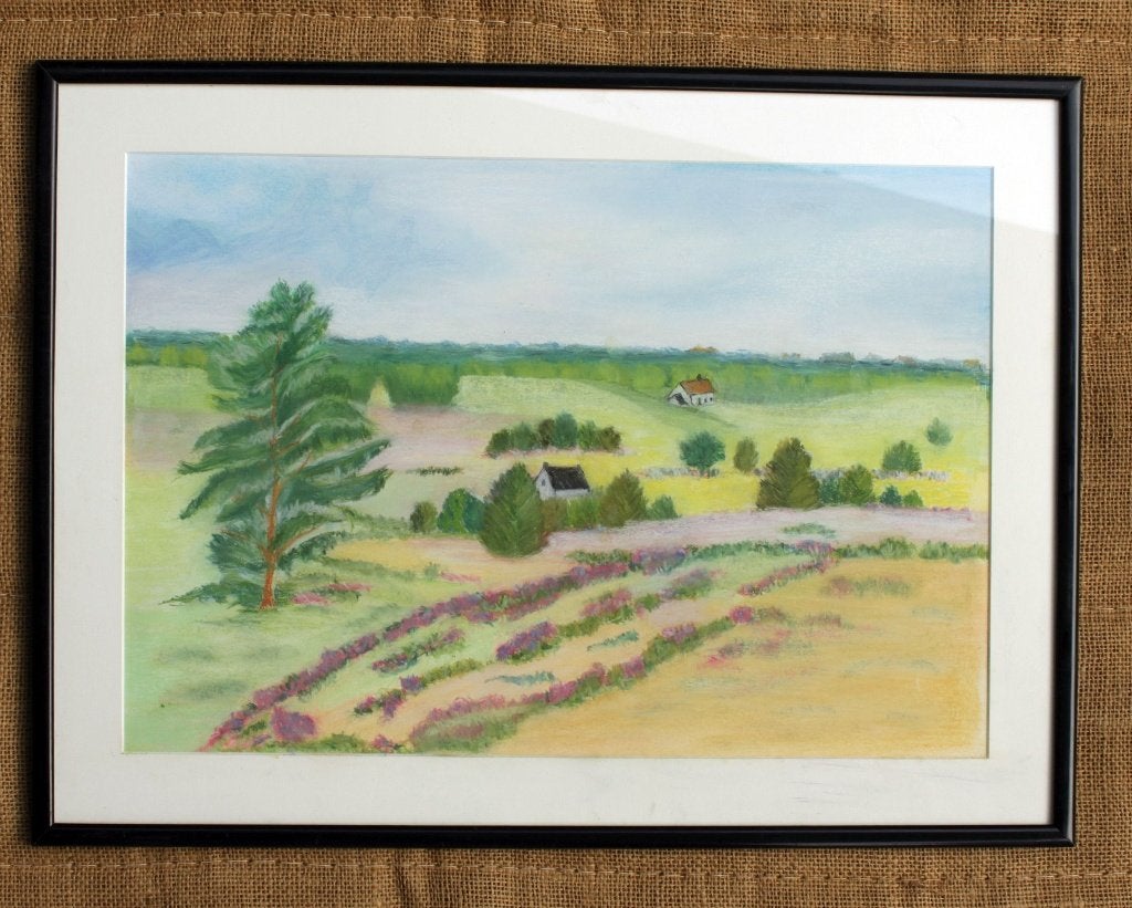 Schilderij pastel op papier ingelijst + glas - Landschap  32, Antiek en Kunst, Landschap, Pastel, Gelimiteerde oplage, Papier/karton