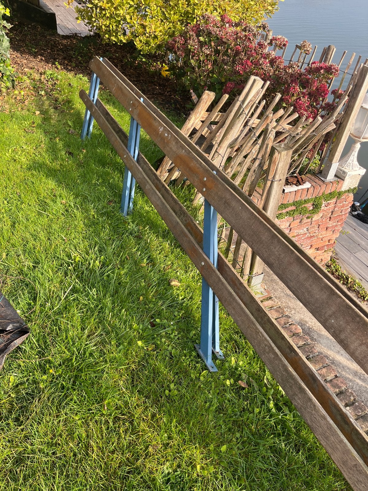 Trapleuning met staanders en hardhouten leuning 2 stuks, Ophalen, Gebruikt, Trap, 2 tot 4 meter