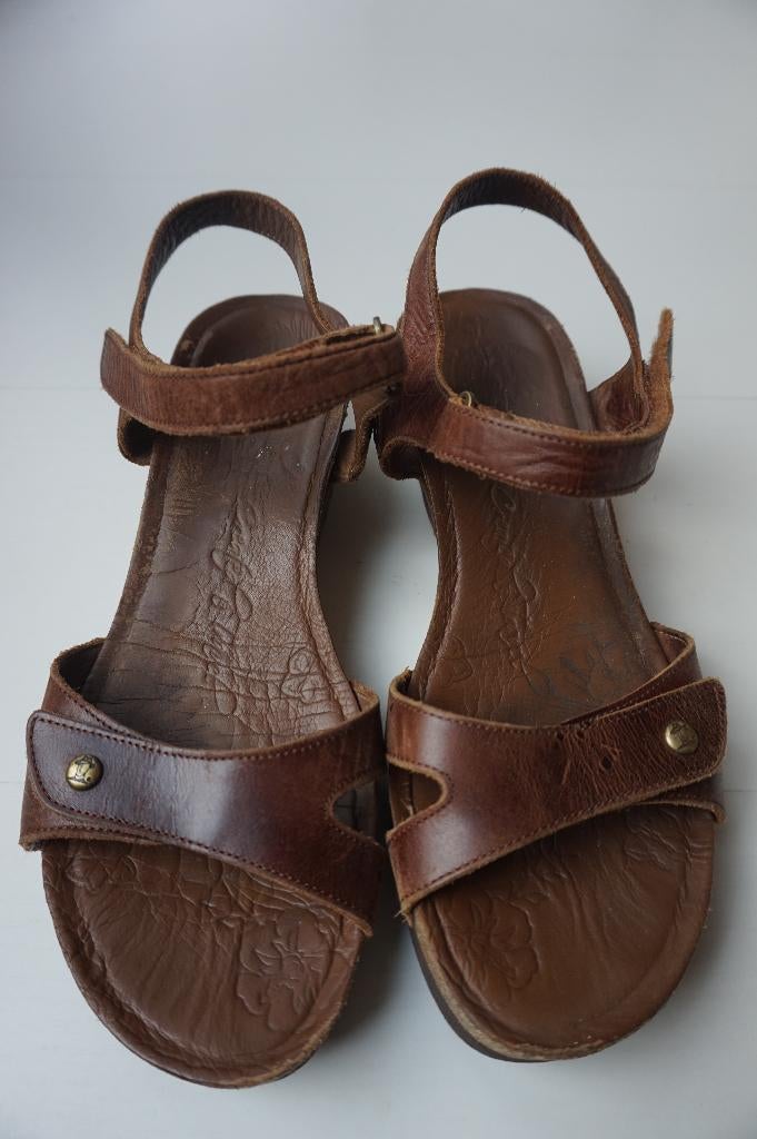 Panama Jack sandalen bruin leer maat 42 sleehak hakken, Bruin, Zo goed als nieuw, Panama Jack, Sandalen of Muiltjes