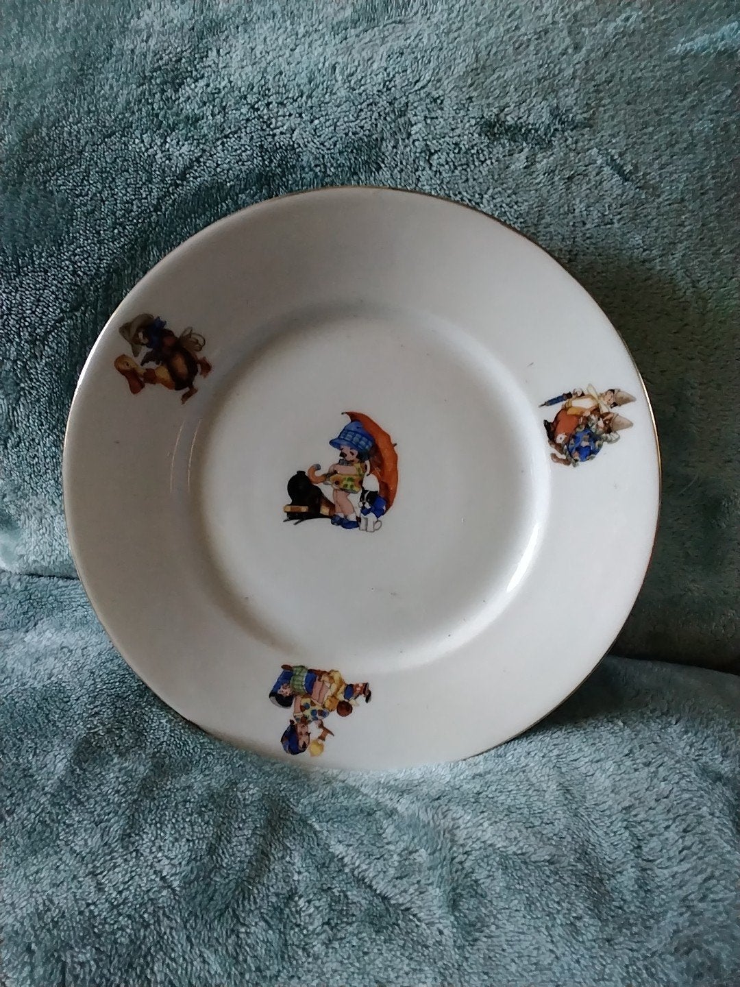 Vintage kinderbord met kinderen en hondjes, Antiek en Kunst, Antiek | Servies los, Ophalen of Verzenden
