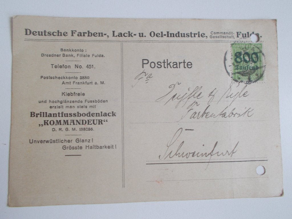 Duitse Rijk, Inflatiepostkaart 800000 Mark 1923., Ophalen, Briefkaart
