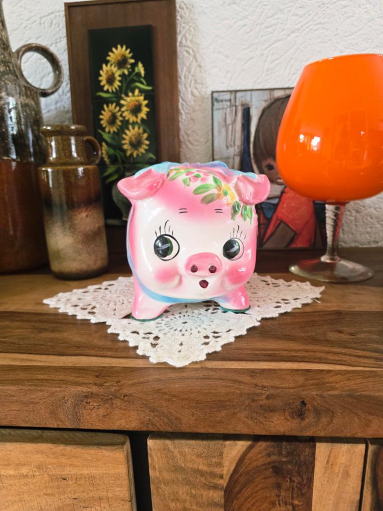 Vintage porseleinen spaarvarken – jaren 50/60 – kitsch retro, Ophalen of Verzenden