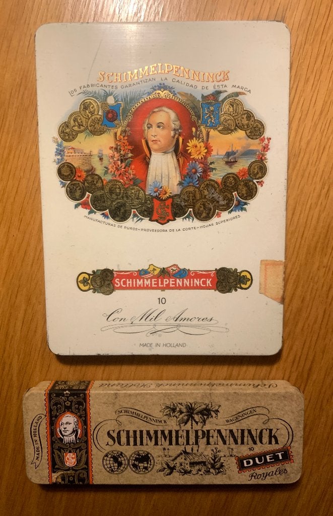 2 Blikken Sigarendoosjes Schimmelpenninck blikjes, Verzamelen, Rookartikelen, Aanstekers en Luciferdoosjes, Ophalen of Verzenden