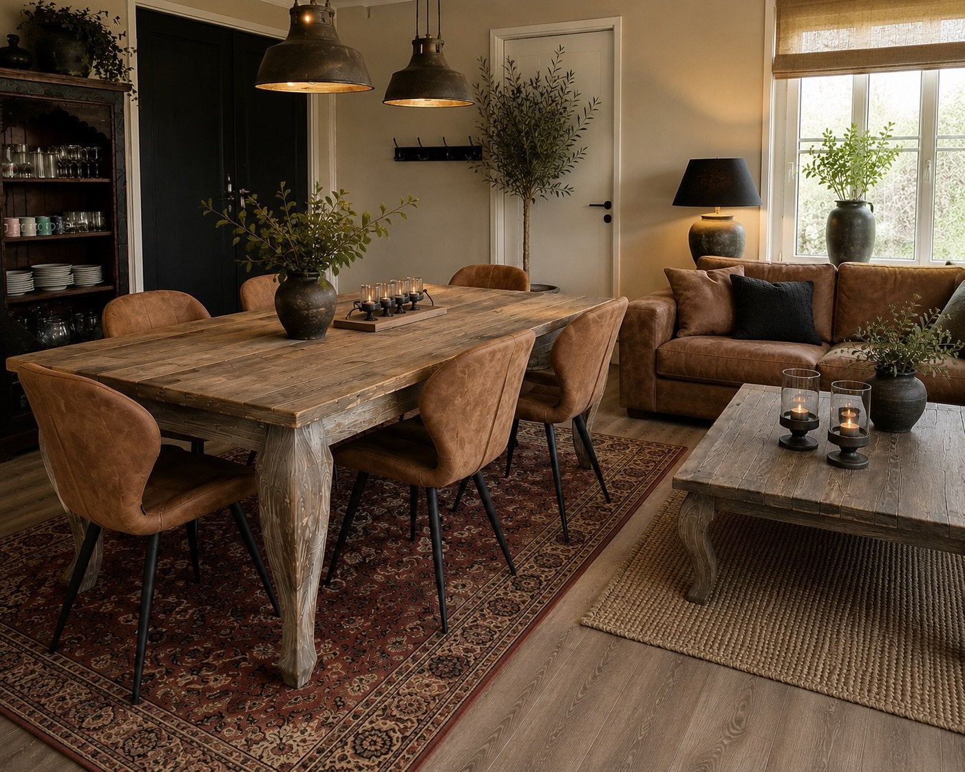 Eetkamer + Salontafel oud teak hout, Huis en Inrichting, Ophalen, Zo goed als nieuw, Teak, Minder dan 4 stoelen