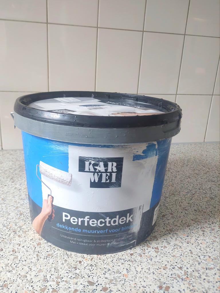 Karwei Perfectdek Muurverf RAL 9016 Verkeerswit 10L, Ophalen of Verzenden, Wit