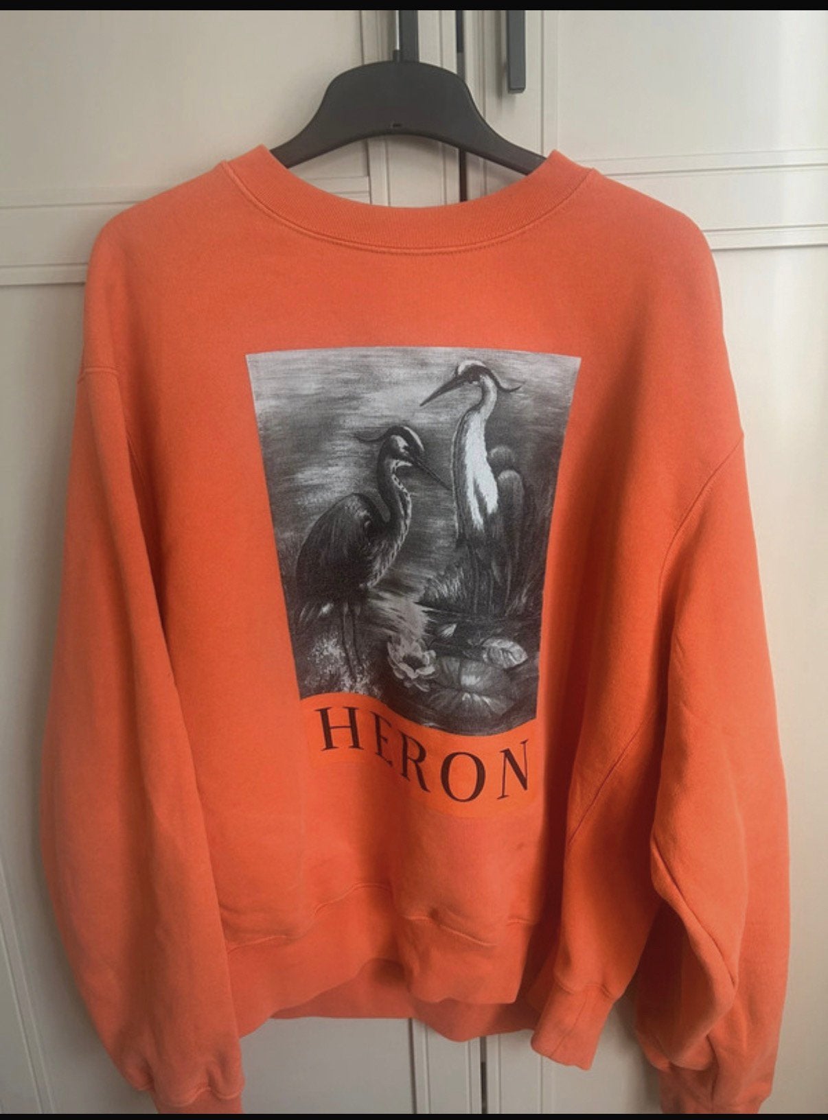 Heron Preston Sweater Maat L - Oranje met Heron print, Ophalen of Verzenden, Gedragen, Maat 52/54 (L), Oranje
