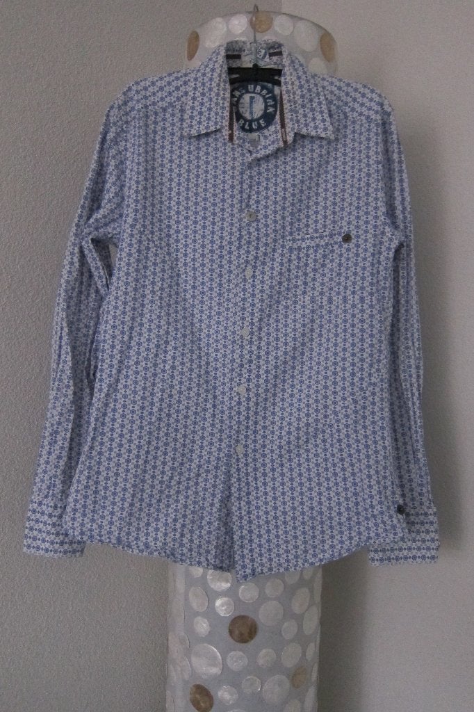 Hans ubbink overhemd blauw patronen maat s valt xs, Blauw, Halswijdte 38 (S) of kleiner, Hans Ubbink, Zo goed als nieuw