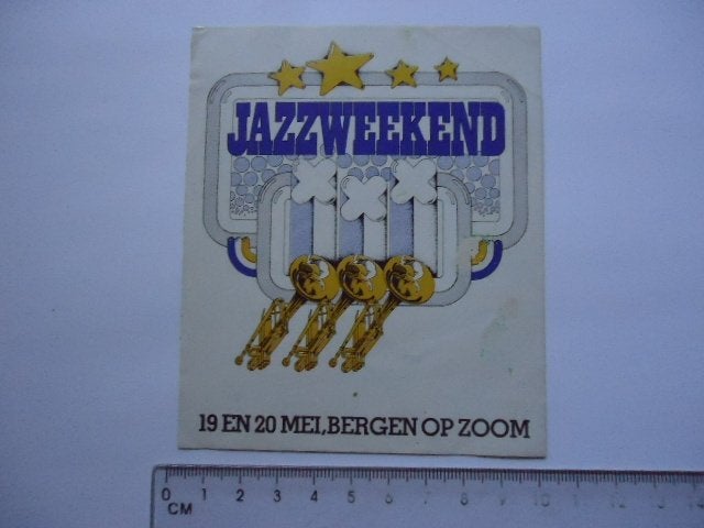sticker oud JAZZ Bergen op zoom Weekend muziek retro, Verzenden, Zo goed als nieuw, Bedrijf of Vereniging