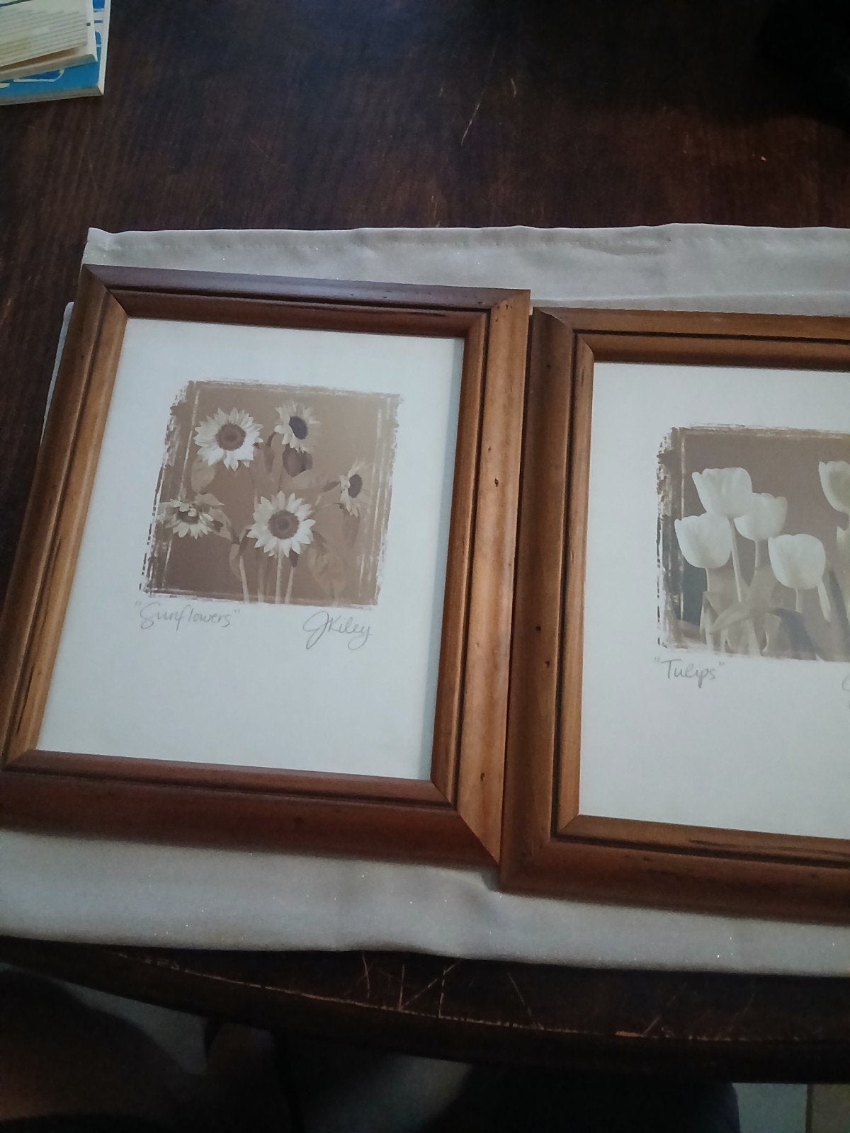 Set van 2 ingelijste prints: Tulpen en Zonnebloemen, Minder dan 50 cm, Gebruikt, Oorspronkelijke maker, Ophalen of Verzenden