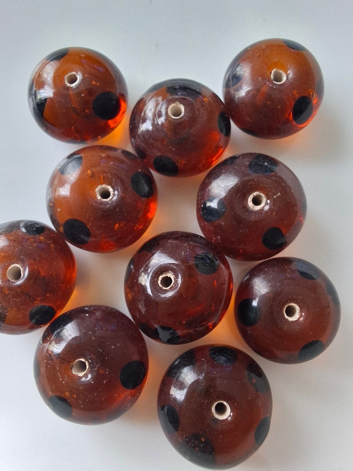 10 stuks lampwork glaskralen bruin oranje zwart kralen, Kraal, -, -, Ophalen of Verzenden