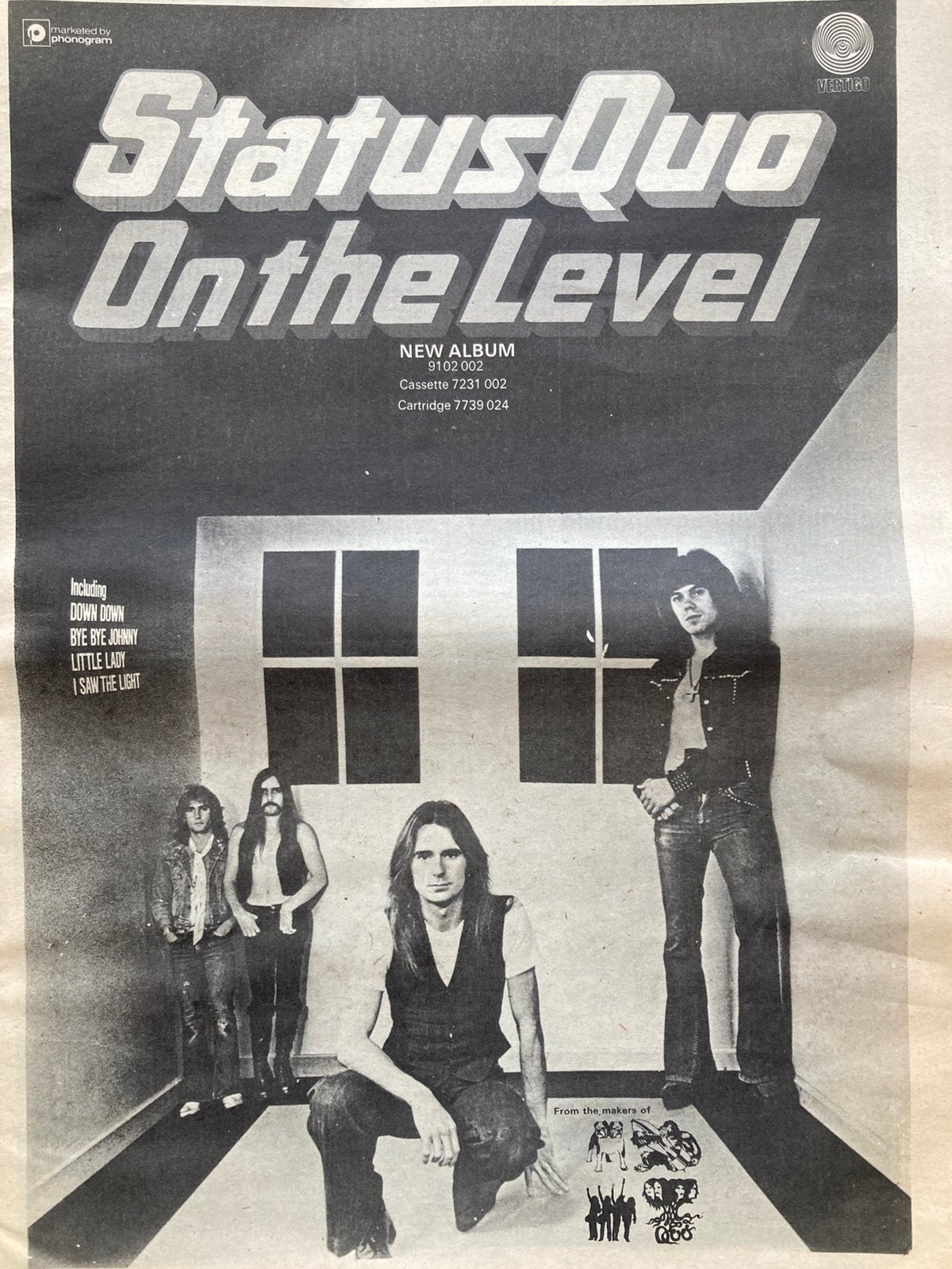 Paginagrote A3 advertentie STATUS QUO On The Level release, Ophalen of Verzenden, Zo goed als nieuw
