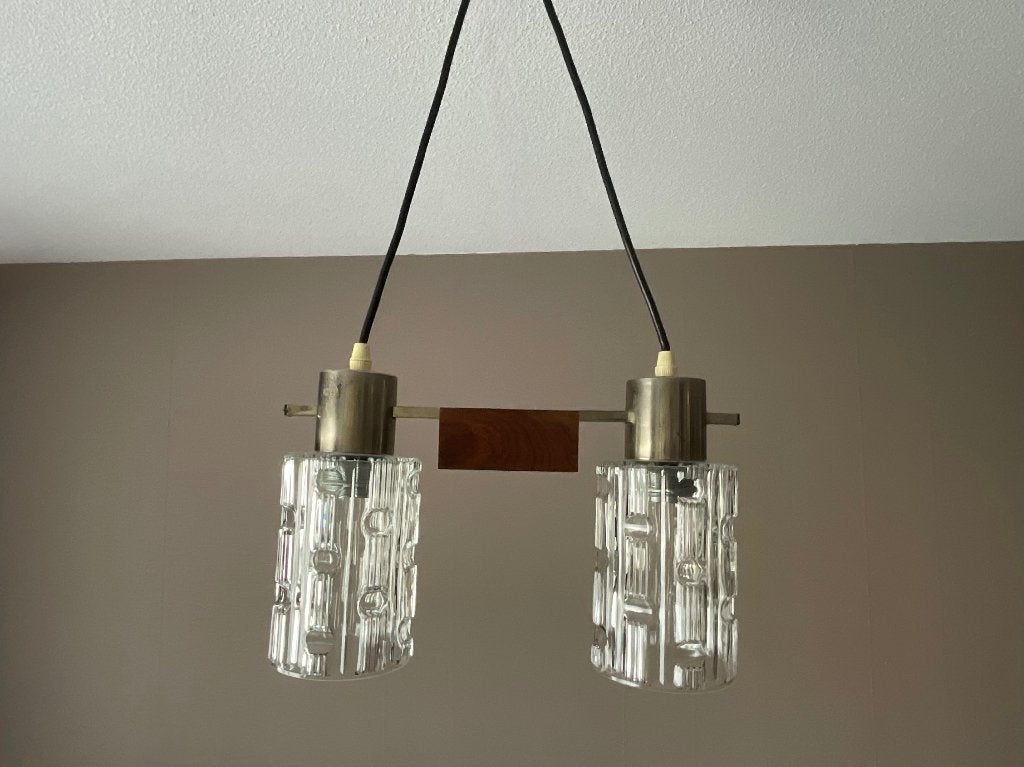 Mid-century  hanglamp, Ophalen of Verzenden, Glas, Vintage mid century