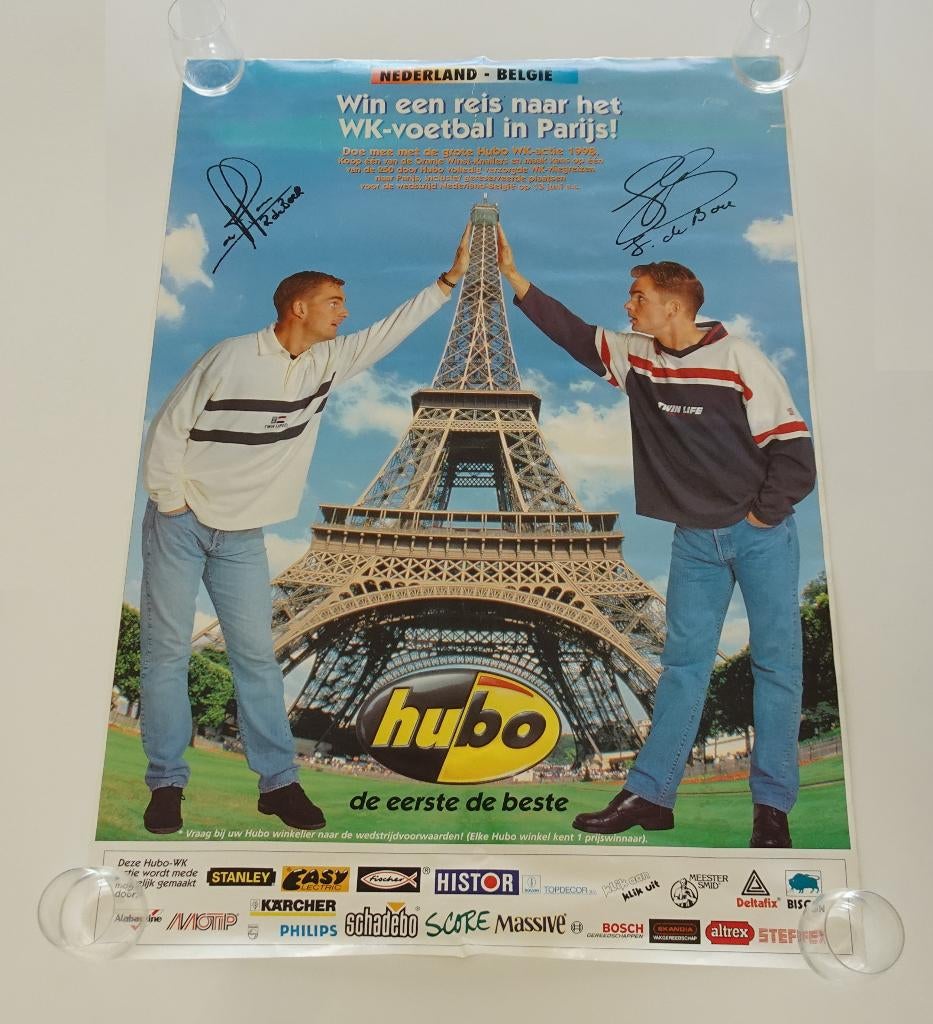 Vintage Hubo Poster met Frank en Ronald de Boer - WK 1998, Ophalen, Rechthoekig Staand, Zo goed als nieuw, Sport