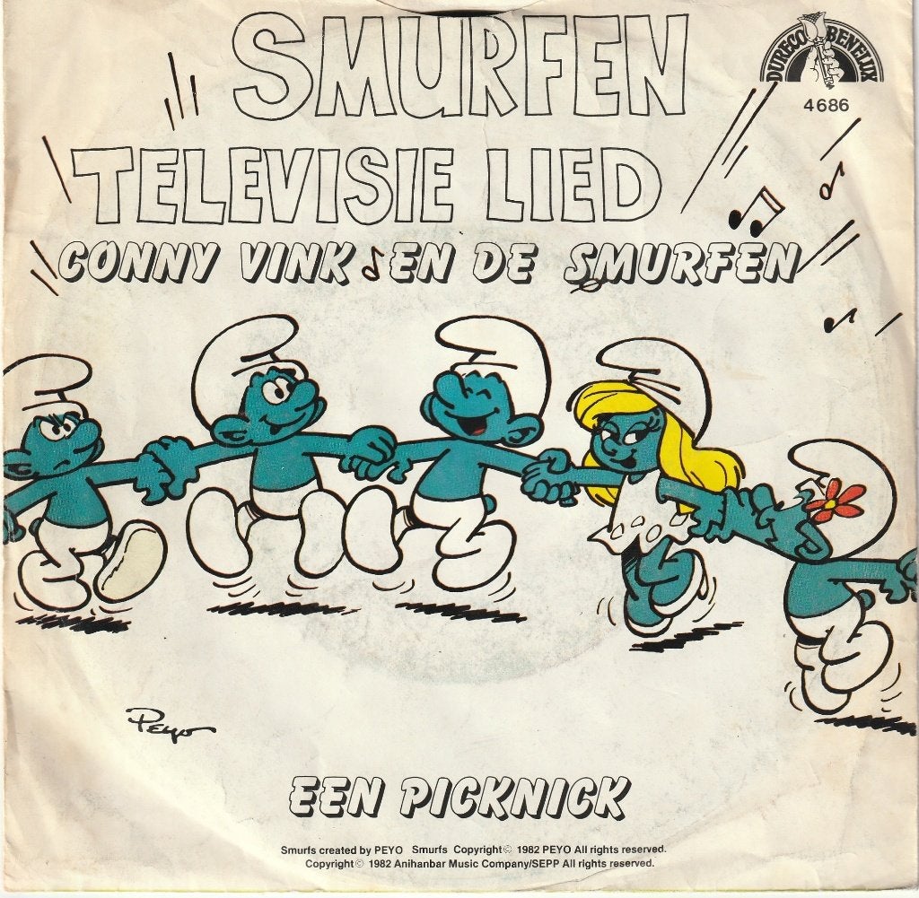 PEYO hoes -Smurfen Televisielied- vinylsingle, Verzamelen, Stripfiguren, Overige typen, Smurfen, Ophalen