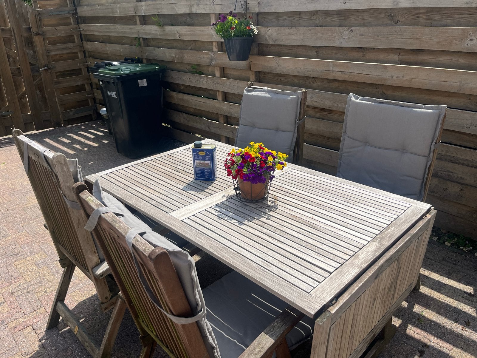 5-delige Teakhouten Tuinset - Uitschuifbaar met Kussens, Ophalen, Gebruikt, Eettafel, 6 zitplaatsen