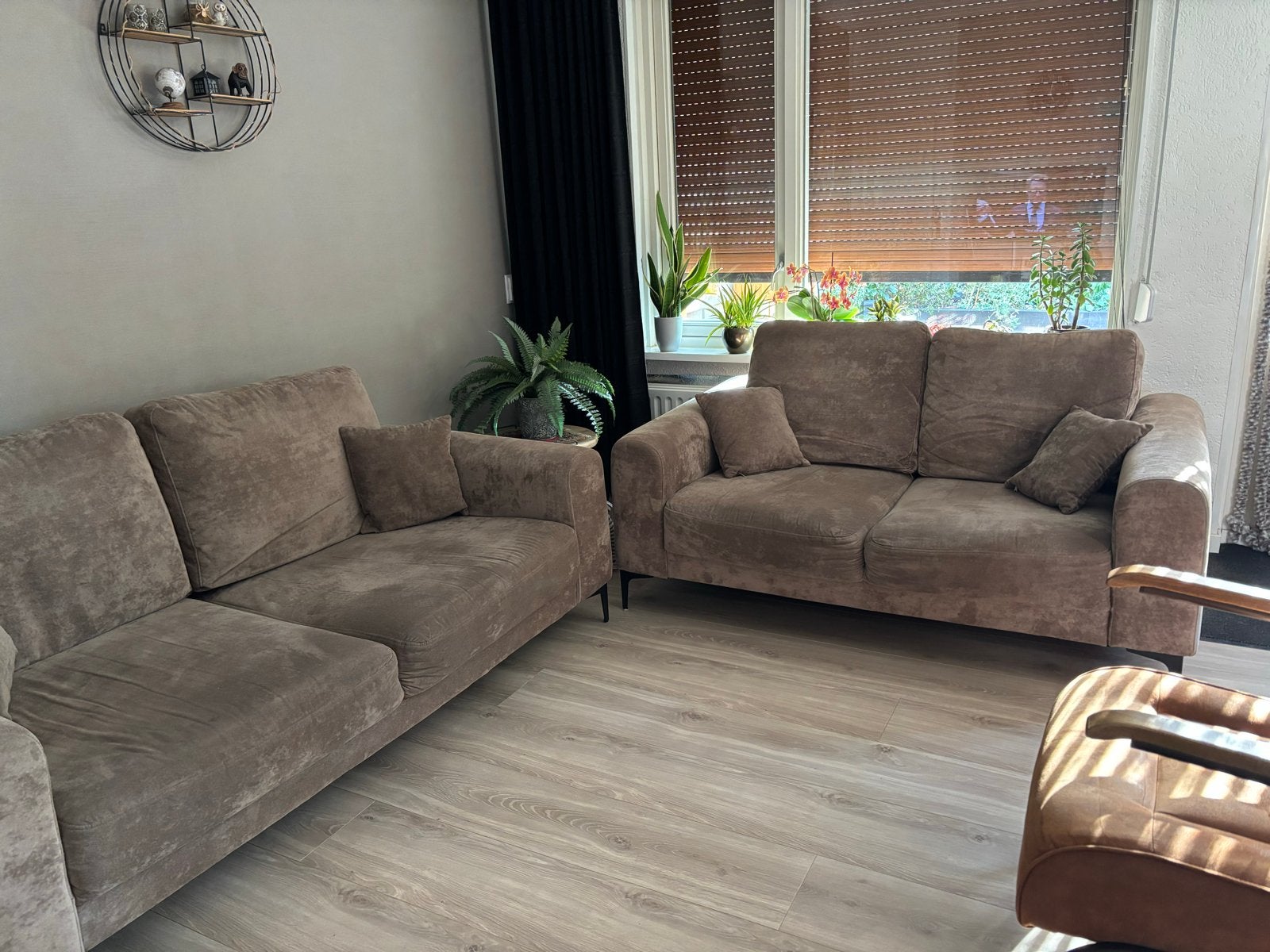 Complete Woonkamerset: Bankstel, Fauteuil en Lampen, Ophalen, Gebruikt, 75 tot 100 cm, Rechte bank