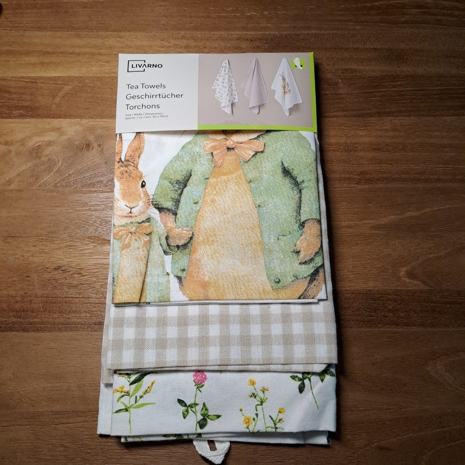 LIVARNO set van 3 theedoeken Peter Konijn / Beatrix Potter, Huis en Inrichting, Ophalen of Verzenden, Nieuw