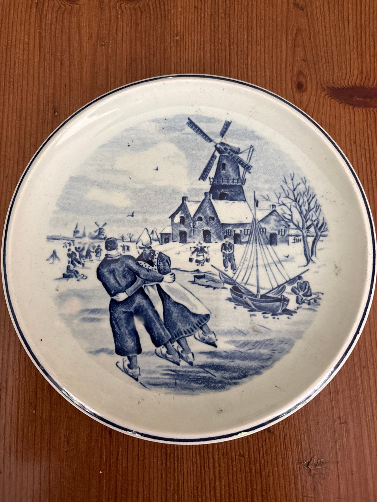 Antiek Delfts Blauw Schaatsen Tafereel Wandbord, Ophalen