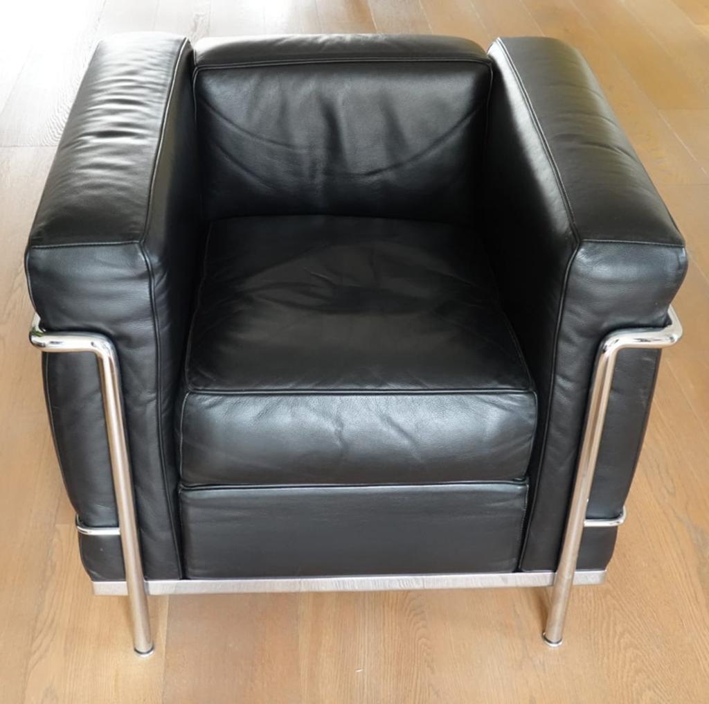 Cassina LC2 Fauteuil - Zwart Leer en Chroom, Ophalen, Twee, Modern, Design, Bauhaus, Zwart