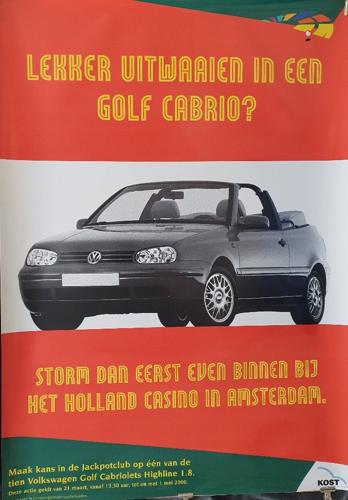 Poster VW Golf Cabrio, Rechthoekig Staand, Verzenden, Deurposter of groter, Zo goed als nieuw