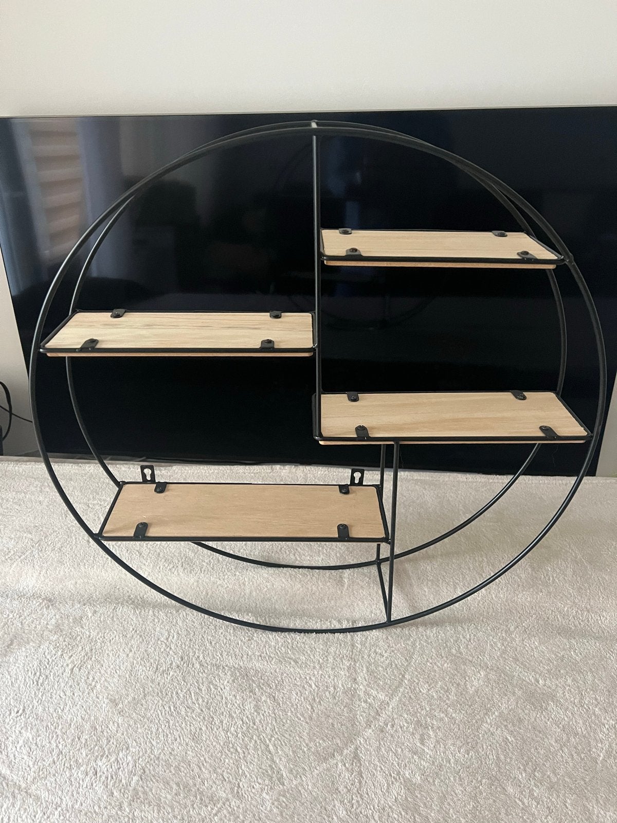 Ronde wandplank met 4 houten planken, zwart metaal, Huis en Inrichting, Woonaccessoires | Wandplanken en Boekenplanken, Ophalen of Verzenden