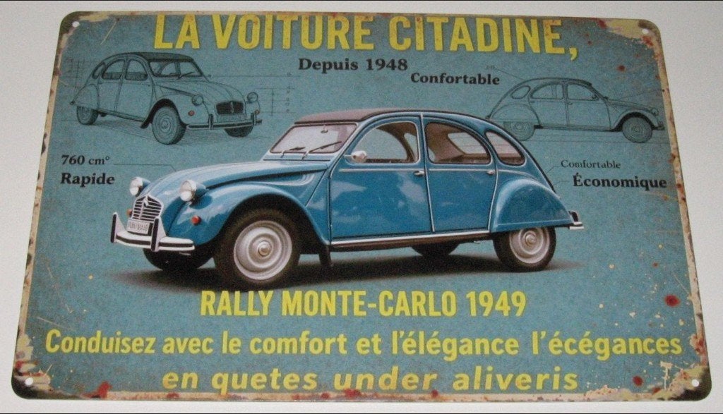 Citroën 2CV : Metalen Bord Citroën 2CV - La Voiture Citadine, Verzamelen, Verzenden, Nieuw, Auto's
