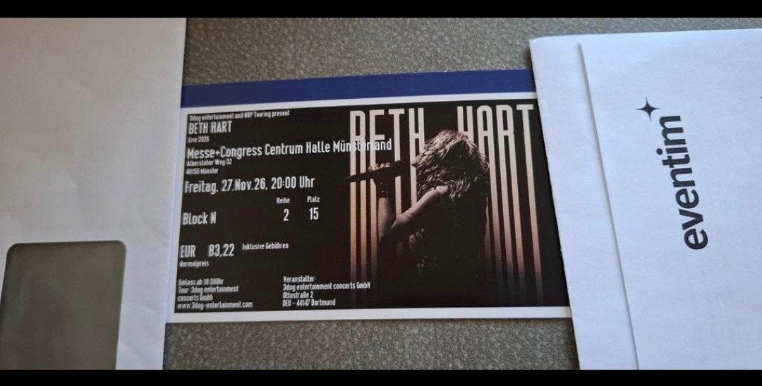 Beth Hart @ Messe und Congress Centrum, Eén persoon, Ticket of Toegangskaart