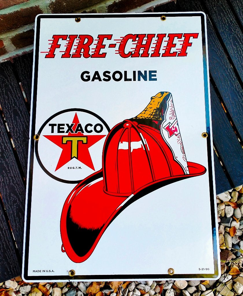 Amerikaans Emaille Texaco Gasoline Bord / Reclamebord, Ophalen of Verzenden