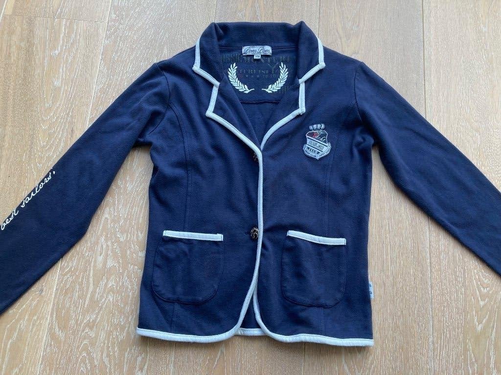 Schattige navy colbert, vest, jasje van Pom Pom mt. 140, Meisje, Trui of Vest, Zo goed als nieuw, Pom pom