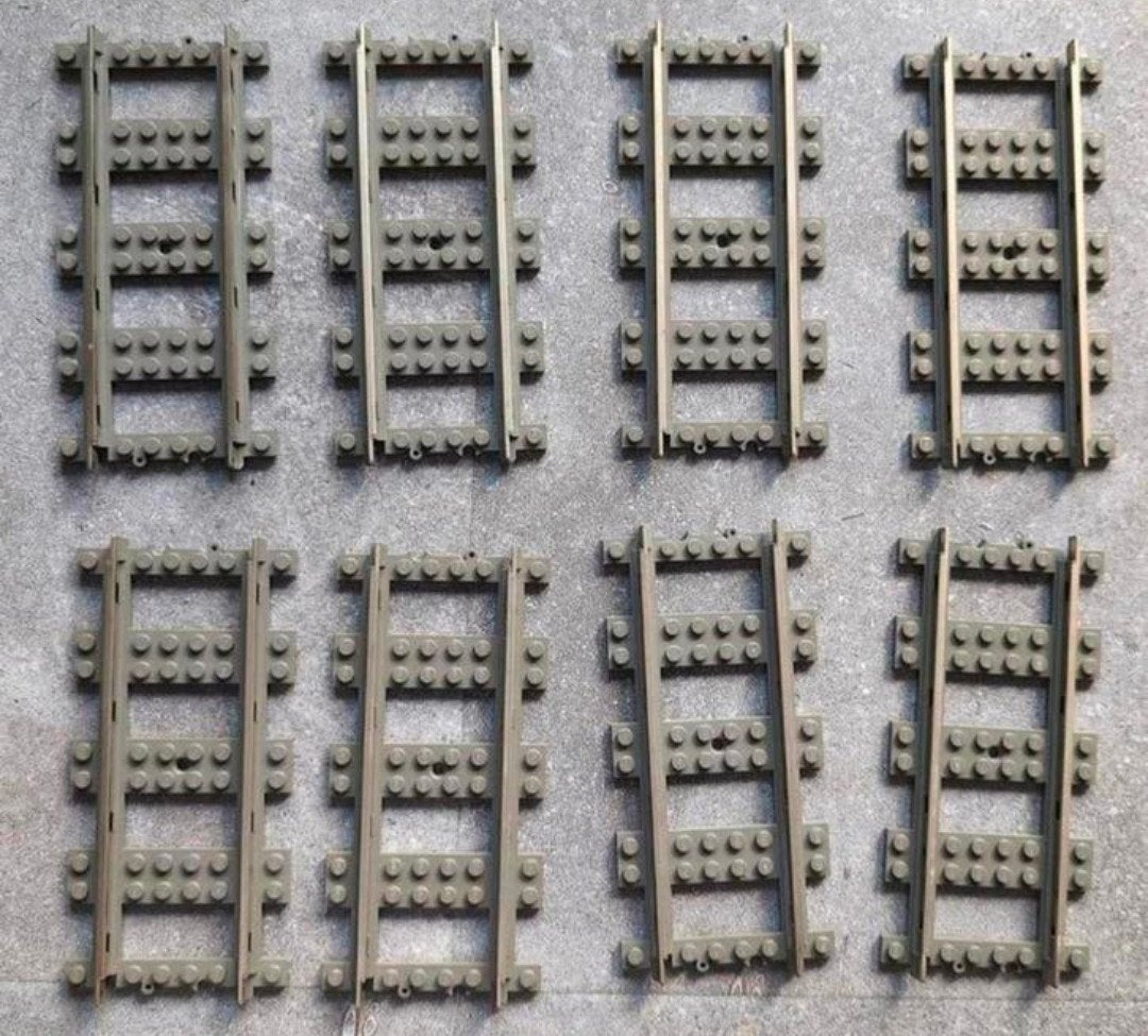 Lego 9v trein rechte rails 8 x 2865c01 4515 dark gray, City, Lego, Ophalen of Verzenden, Zo goed als nieuw