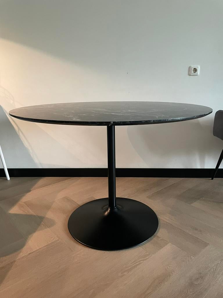 Eettafel rond 110cm zwart marmerlook, Huis en Inrichting, Tafels | Eettafels, Ophalen, Gebruikt, 100 tot 150 cm, Rond
