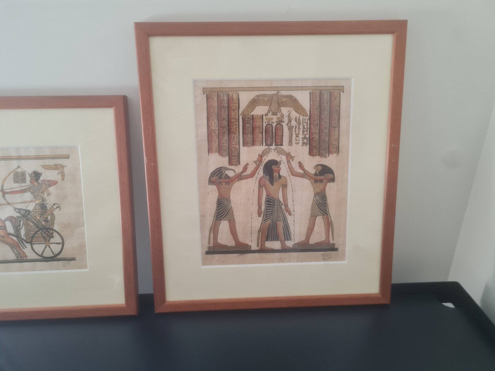 Ingelijste Egyptische Papyrus Kunstwerken (Set van 2), Ophalen of Verzenden