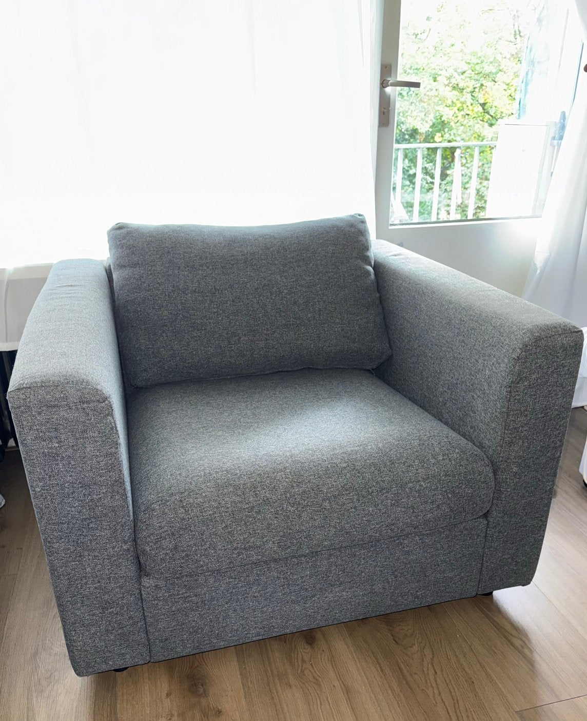 Mooie grijze/grey Fauteuil - Stoel - Sofa - Vimle, Ophalen, Hout, 75 tot 100 cm, Zo goed als nieuw