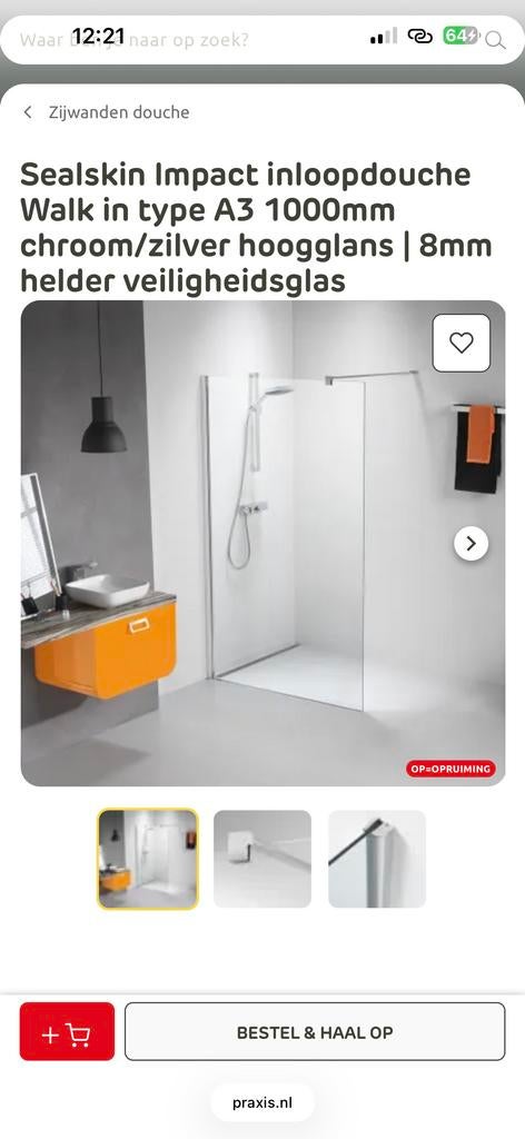 Sealskin Impact inloopdouche 1200mm chroom/zilver hoogglans, Doe-het-zelf en Verbouw, Sanitair, Ophalen, Nieuw, Chroom, Douche