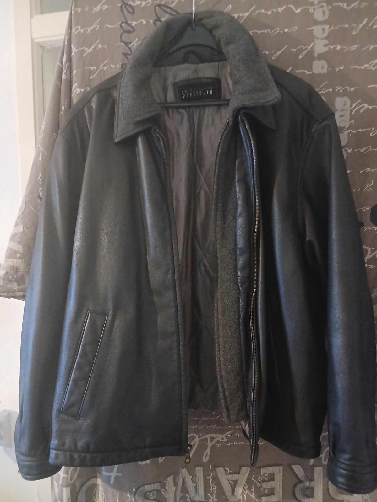 Perry Ellis Portfolio Leren Jas Heren XL Zwart, Perry Ellis Portfolio, Zwart, Maat 56/58 (XL), Ophalen of Verzenden