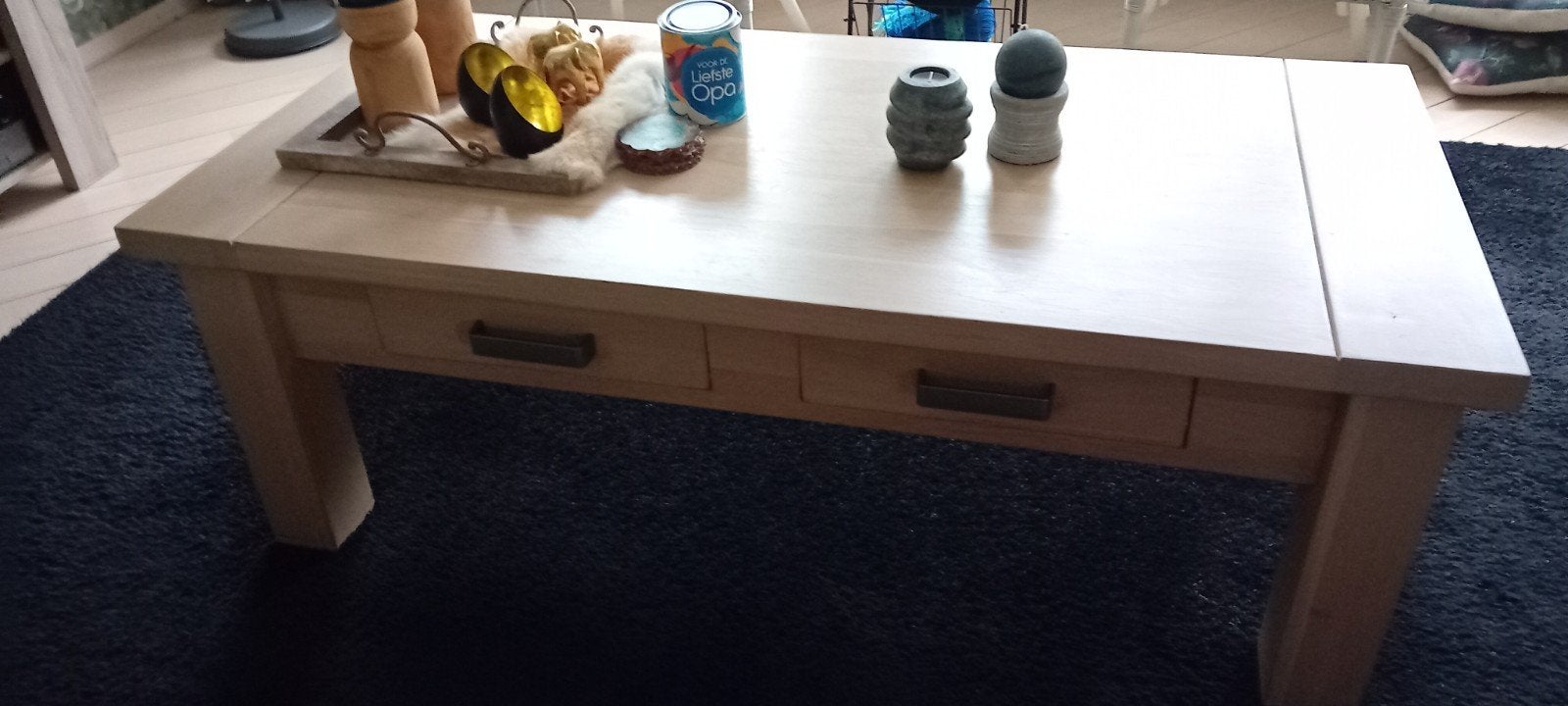 Mooie eiken salontafel met 2 laden (70x140 cm), Huis en Inrichting, Tafels | Salontafels, Ophalen, 100 tot 150 cm, Eikenhout, 50 tot 100 cm