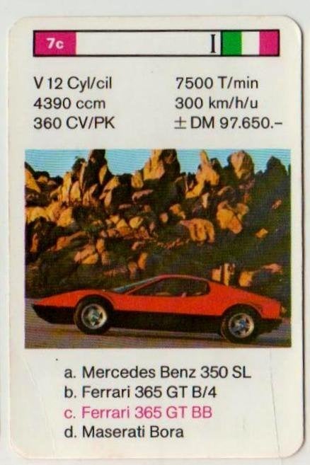 Kw3638 autokaartje 7C -- ferrari 365 gt bb, Ophalen of Verzenden, Zo goed als nieuw, Auto's
