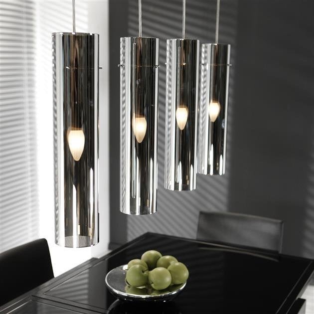 Hanglamp - Lamp: 4 cilinder verchroomd glas, Huis en Inrichting, Lampen | Hanglampen, Ophalen of Verzenden, Nieuw, Glas